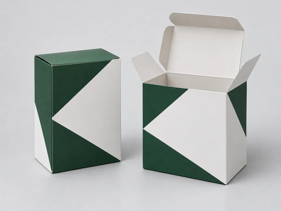 Concept rendering of open and closed printed folding cartons