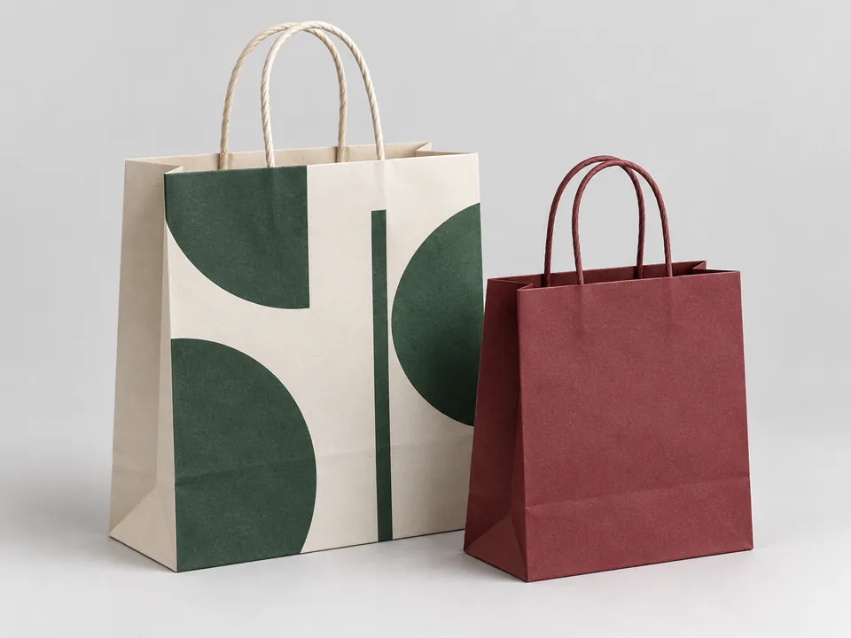 Concept rendering of printed paper shopping bags with handles