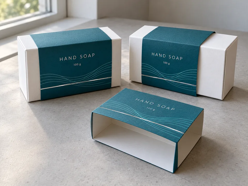 Hand soap cartons with printed paper sleeves