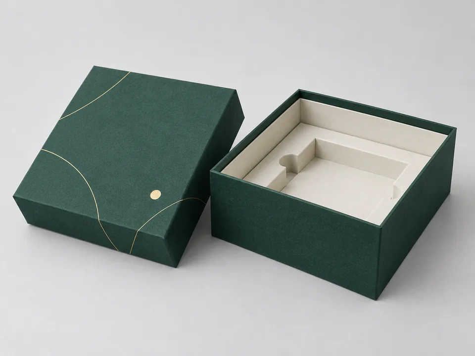 Concept rendering of a rigid gift box with a separate lid and insert