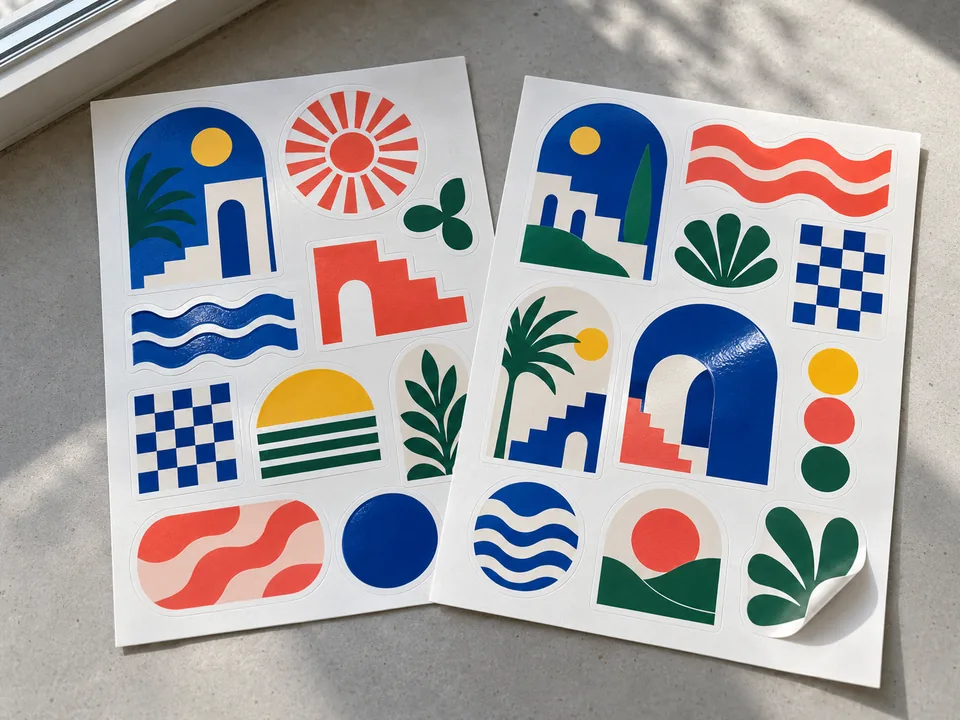 Die-cut graphic stickers with selective gloss