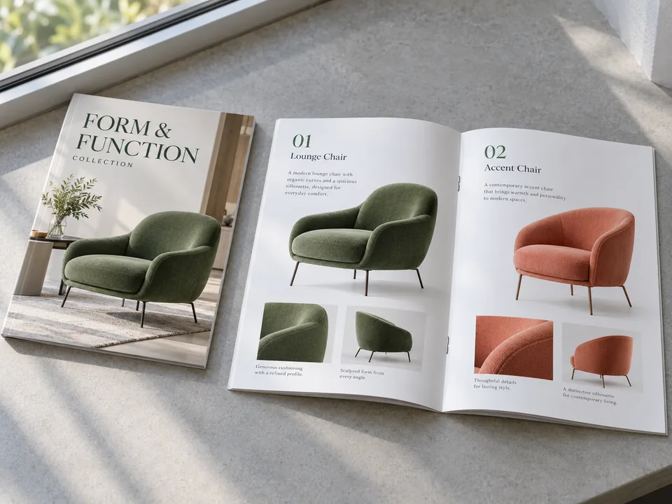 Open product catalog showing center-fold staples
